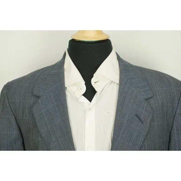 Oxxford Clothes Non Pareil Onwentsia Blue Windowpane Wool Sport Coat Jacket 44L